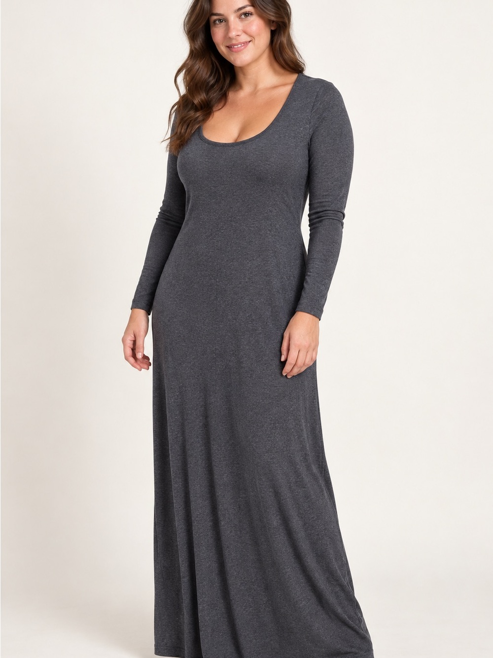 Victoria's Secret Charcoal Scoop-Neck Long Sleeve Maxi Dress